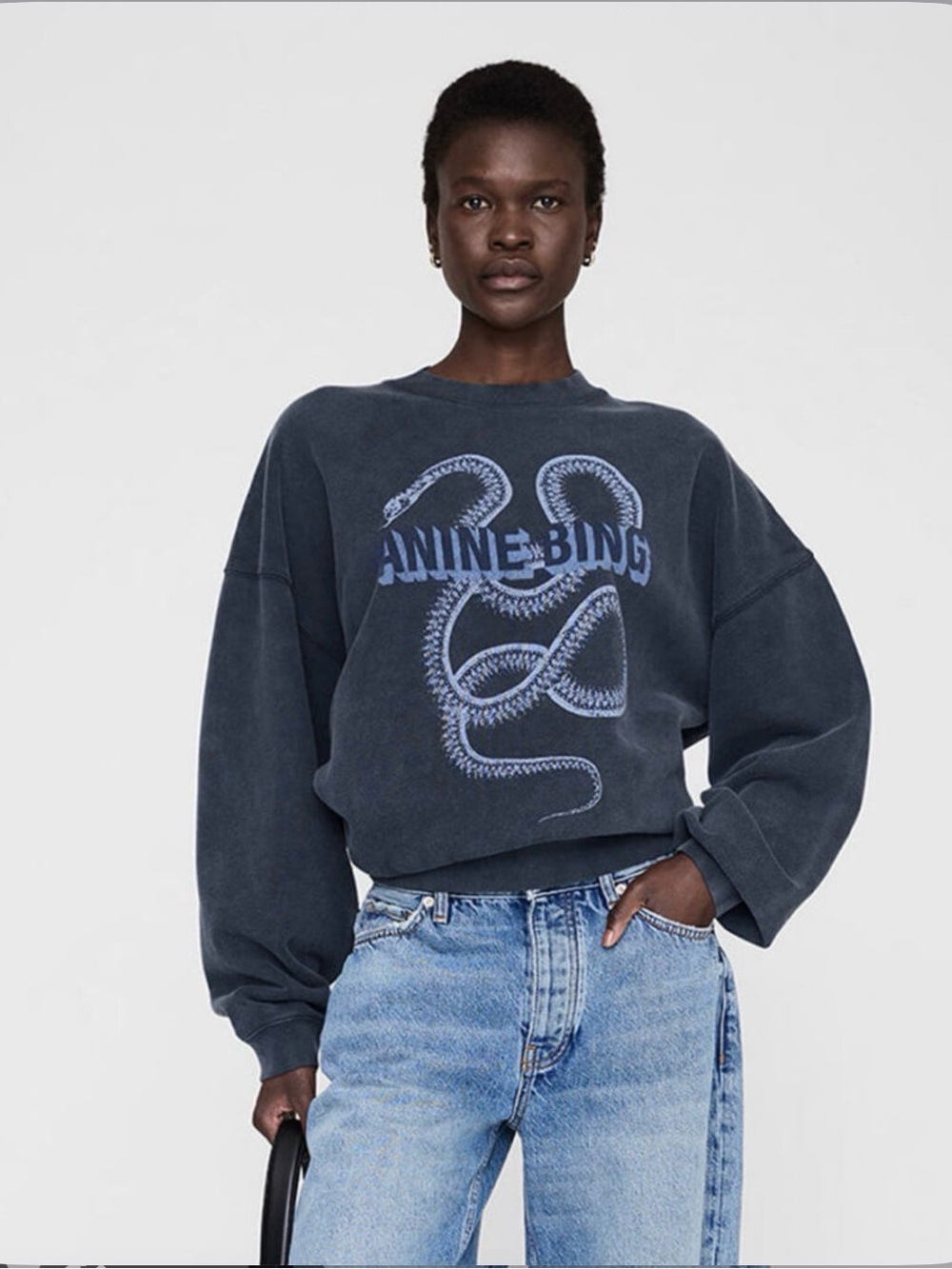 ANINE BING Navy Graphic Crewneck Sweater NWOT